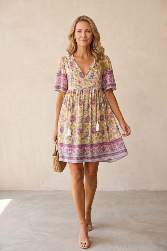 Floral Patchwork Crochet Hem Summer Dress