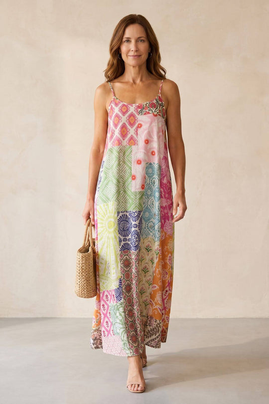Bohemian Patchwork Print Sleeveless Maxi Dress