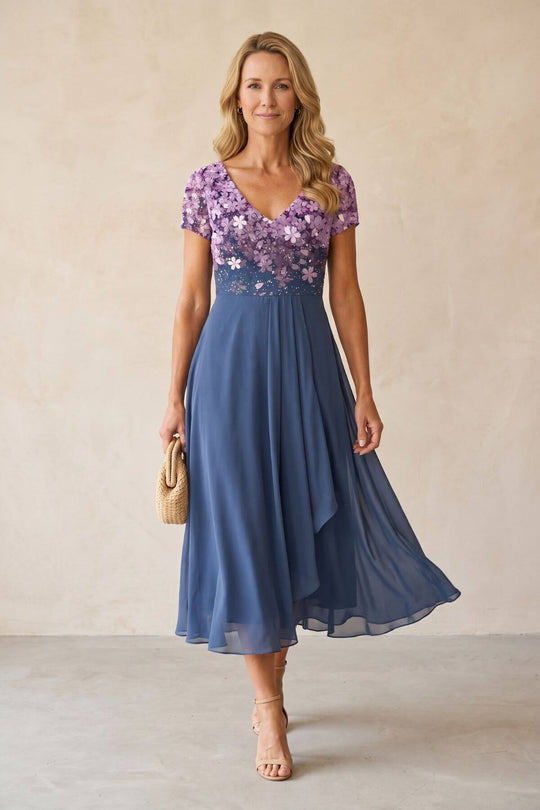 Elegant V-Neck Floral Bodice Maxi Dress