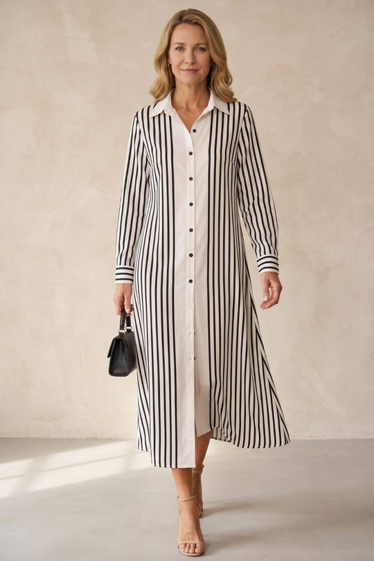 Elegant Striped Button Down Maxi Dress