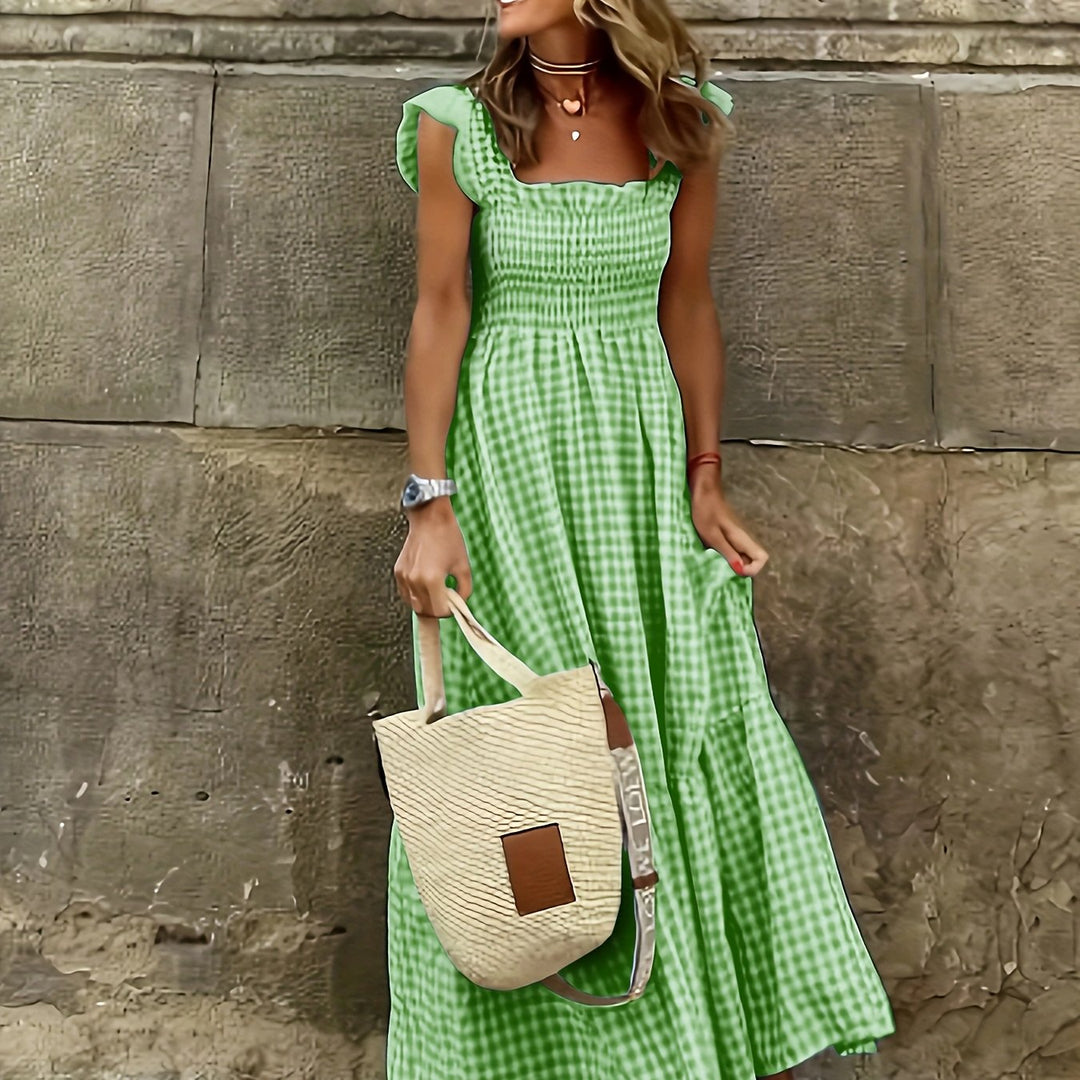 Summer Bohemian Checkered Tiered Long Dress