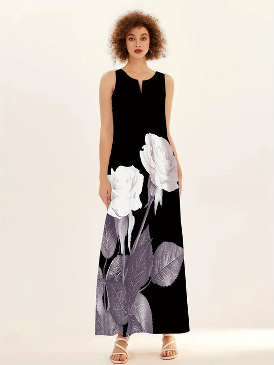 Summer Bohemian Sleeveless Large Floral Print Pocket Dress