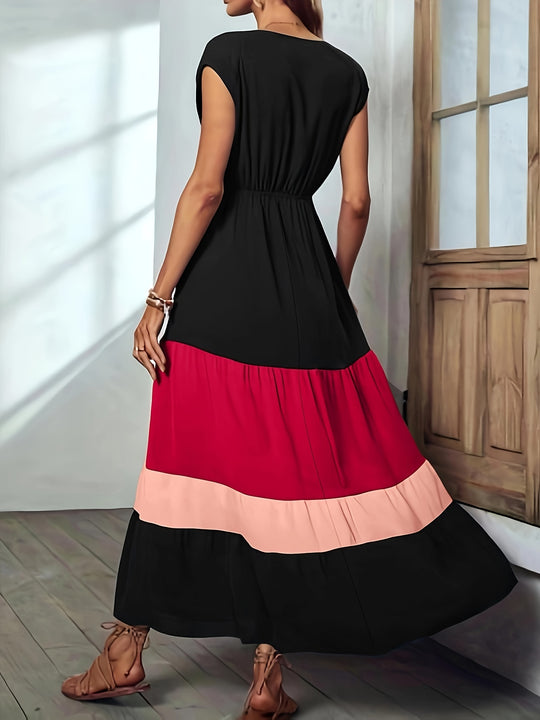 Bohemian Tiered Color Block Summer Dress