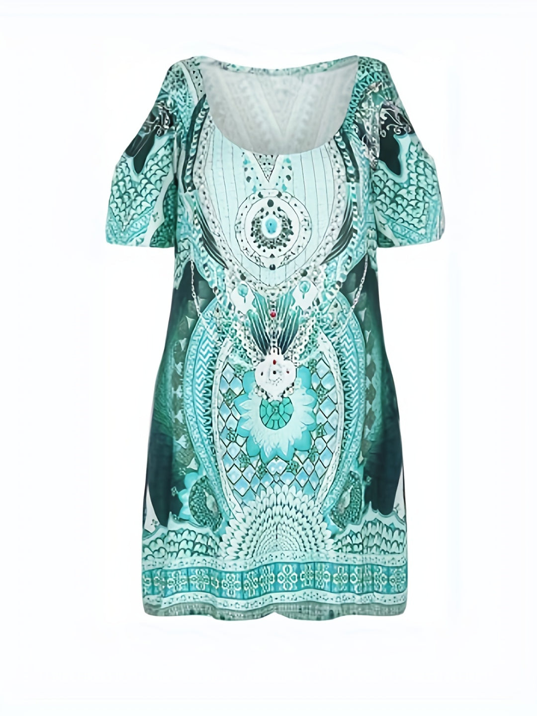 Casual Medallion Print Cold Shoulder Dress