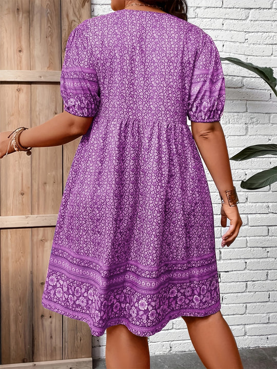 Boho Floral Border Print V-Neck Summer Dress