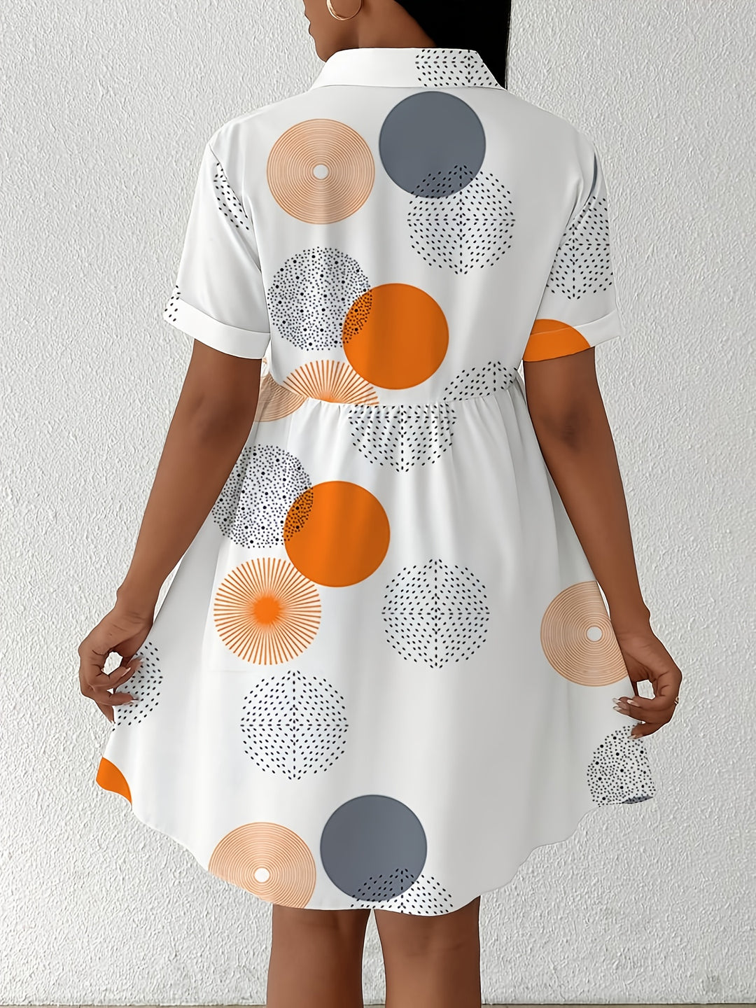 Abstract Circle Print Collared Mini Dress