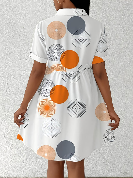 Abstract Circle Print Collared Mini Dress
