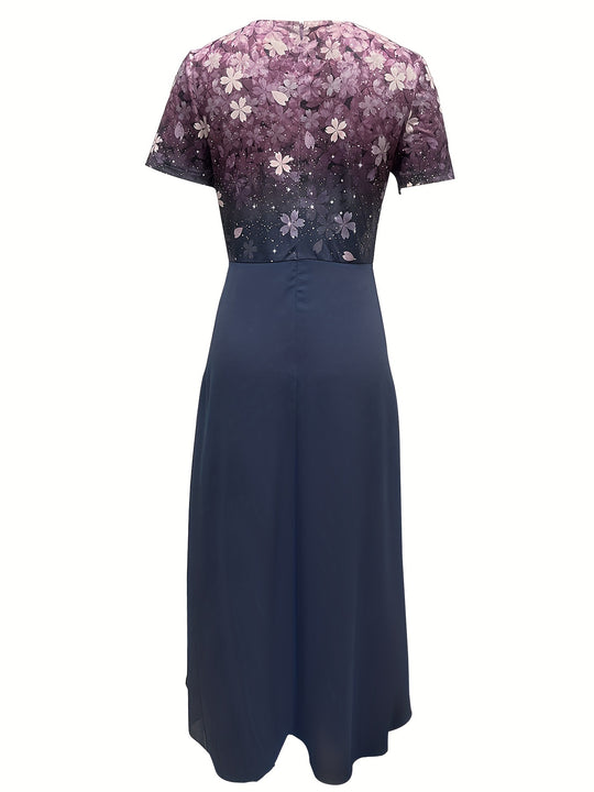 Elegant V-Neck Floral Bodice Maxi Dress