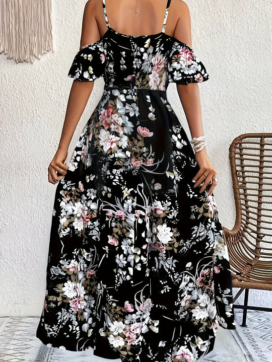 Bohemian Cold-Shoulder Floral Maxi Dress