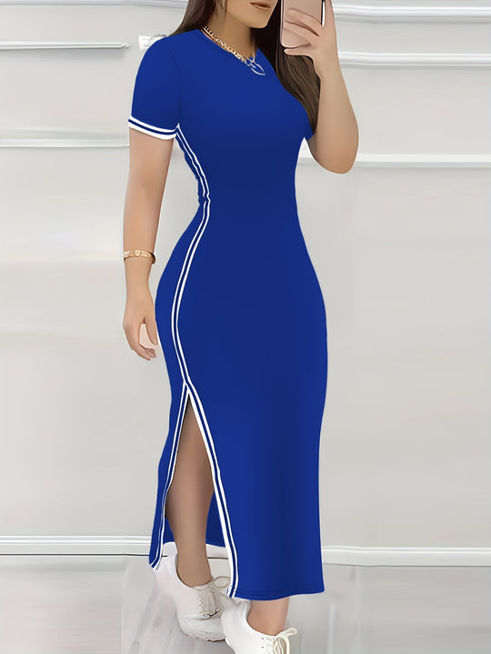Side-Striped Column Athletic Maxi Dress