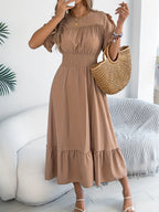 Boho Flutter Sleeve Smocked Waist Maxi Dress