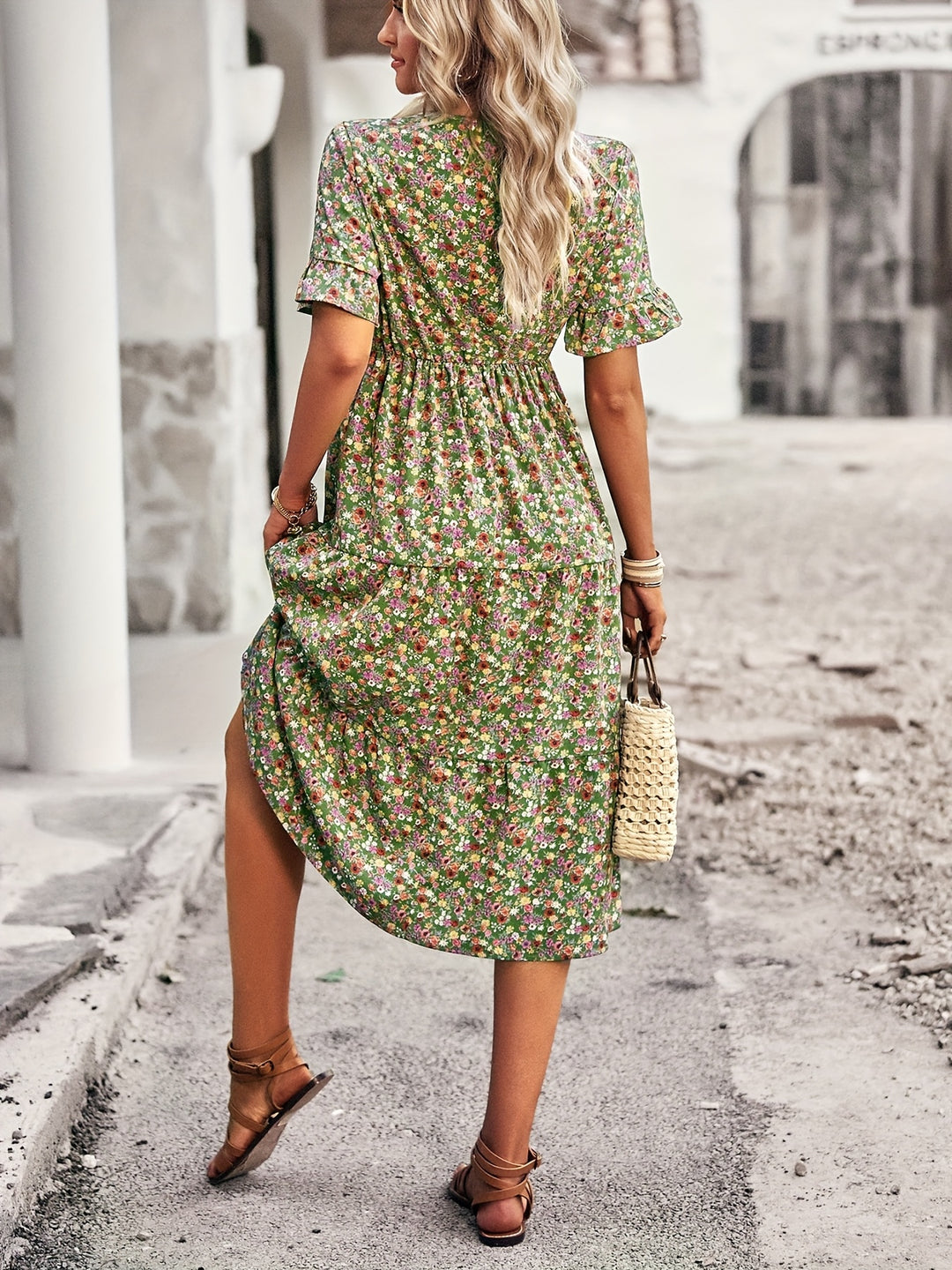 Ditsy Floral Print Empire Waist Summer Dress - Plus Size
