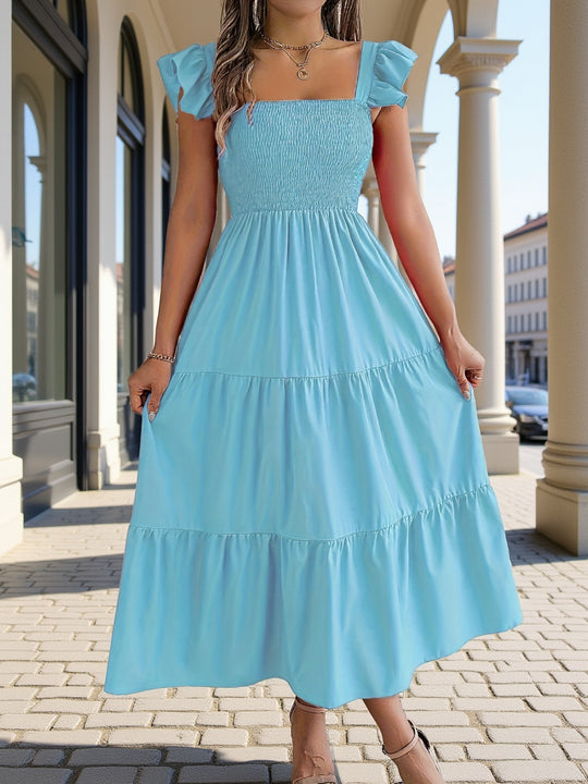 Flowy Tiered Smocked Midi Dress