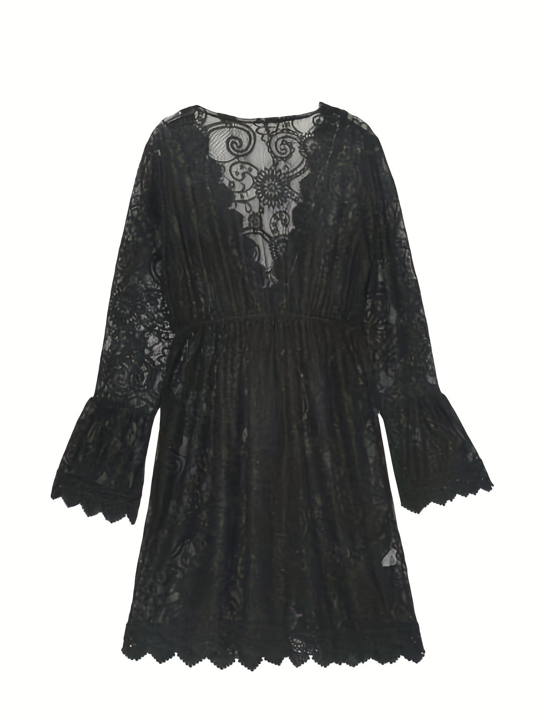 Boho Floral Lace Long Sleeve Mini Dress