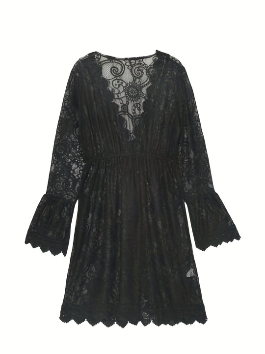 Boho Floral Lace Long Sleeve Mini Dress