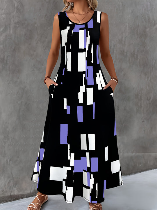 Abstract Geometric Sleeveless Maxi Boho Dress