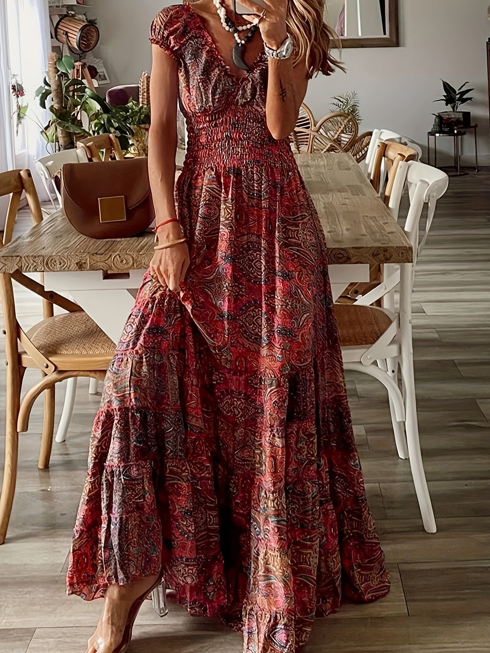 Smocked Waist Paisley Bohemian Summer Dress
