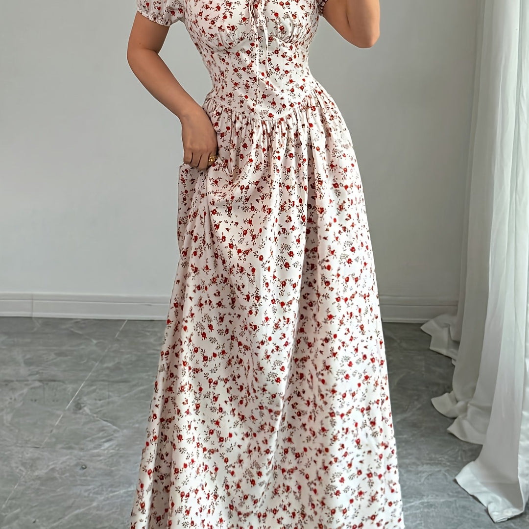 Floral V-Neck Tie Front Maxi Dress