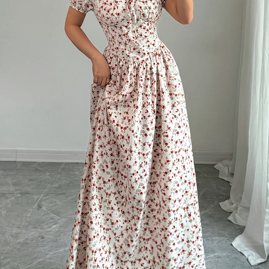 Floral V-Neck Tie Front Maxi Dress