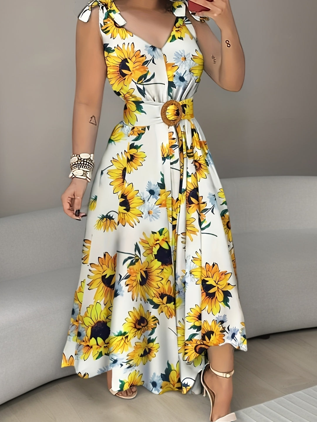Bohemian Floral Tie Strap Maxi Dress
