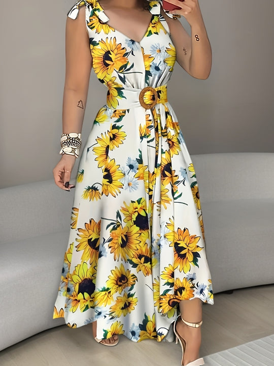 Bohemian Floral Tie Strap Maxi Dress