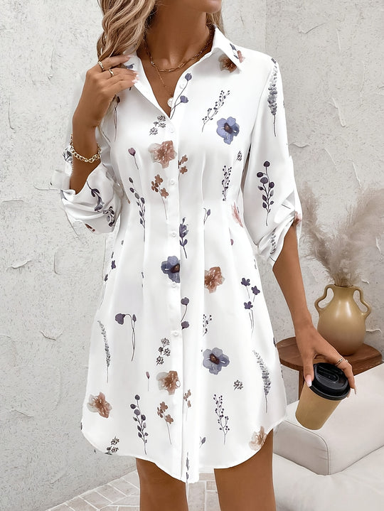 Casual Floral Button Down Shirt Dress