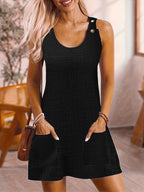 Casual Striped Pockets Mini Dress