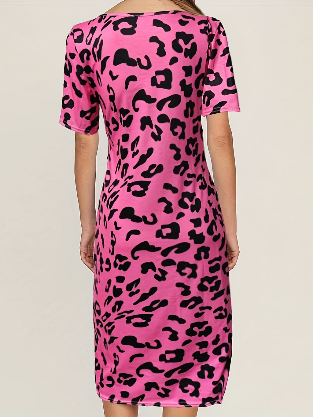 Side Slit Leopard Print Midi Dress