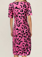 Side Slit Leopard Print Midi Dress