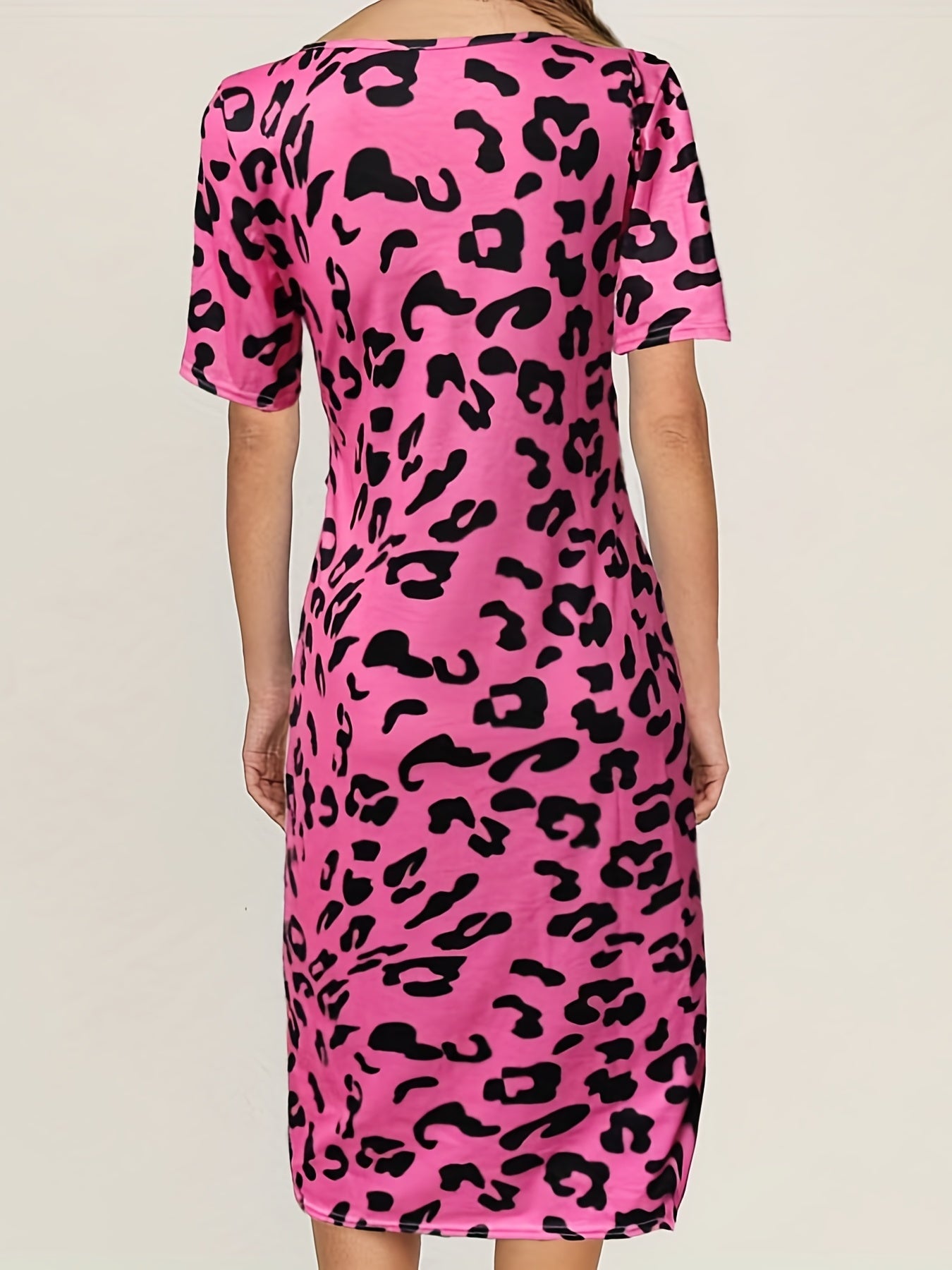 Side Slit Leopard Print Midi Dress