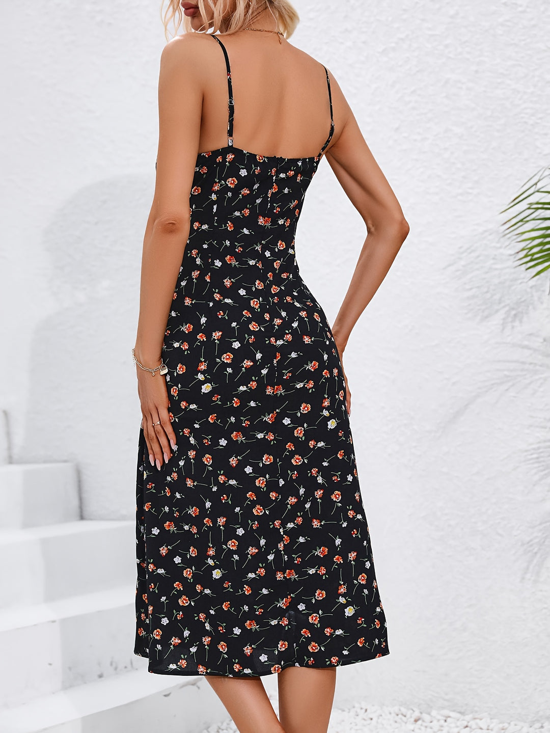 Casual Floral High Slit Midi Dress