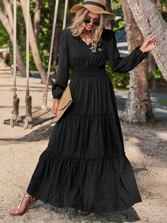 Textured Fabric Tiered Bohemian Maxi Dress