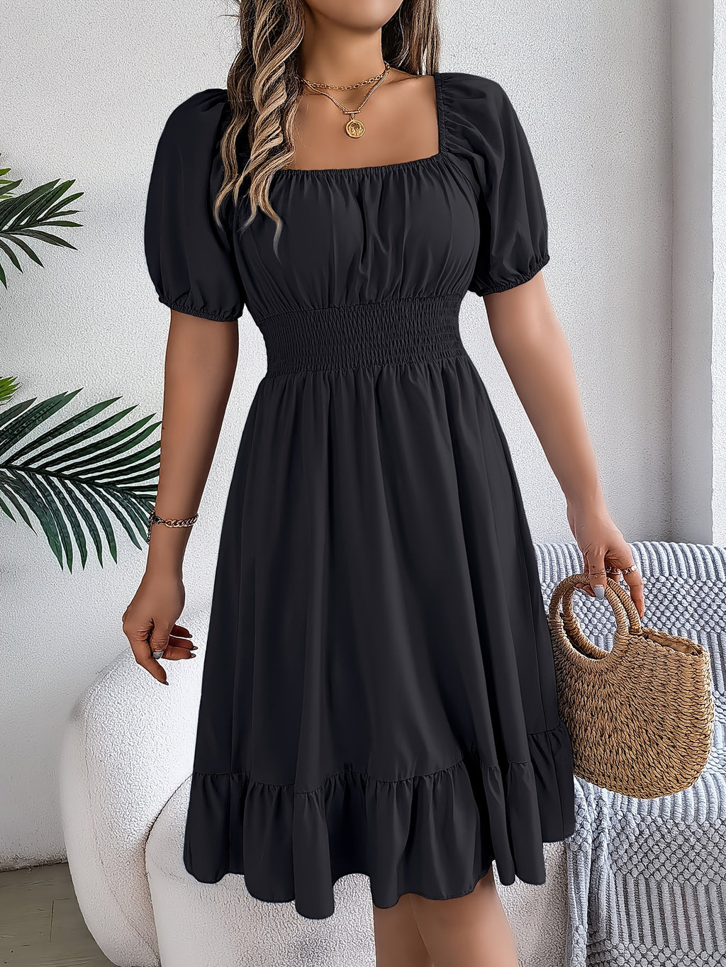 Bohemian Puff Sleeve Ruffled Short Dress