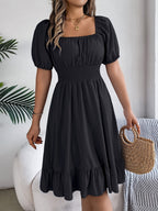 Bohemian Puff Sleeve Ruffled Short Dress