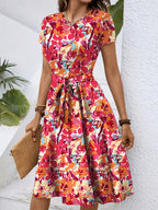Boho A-Line Floral Tie Waist Dress