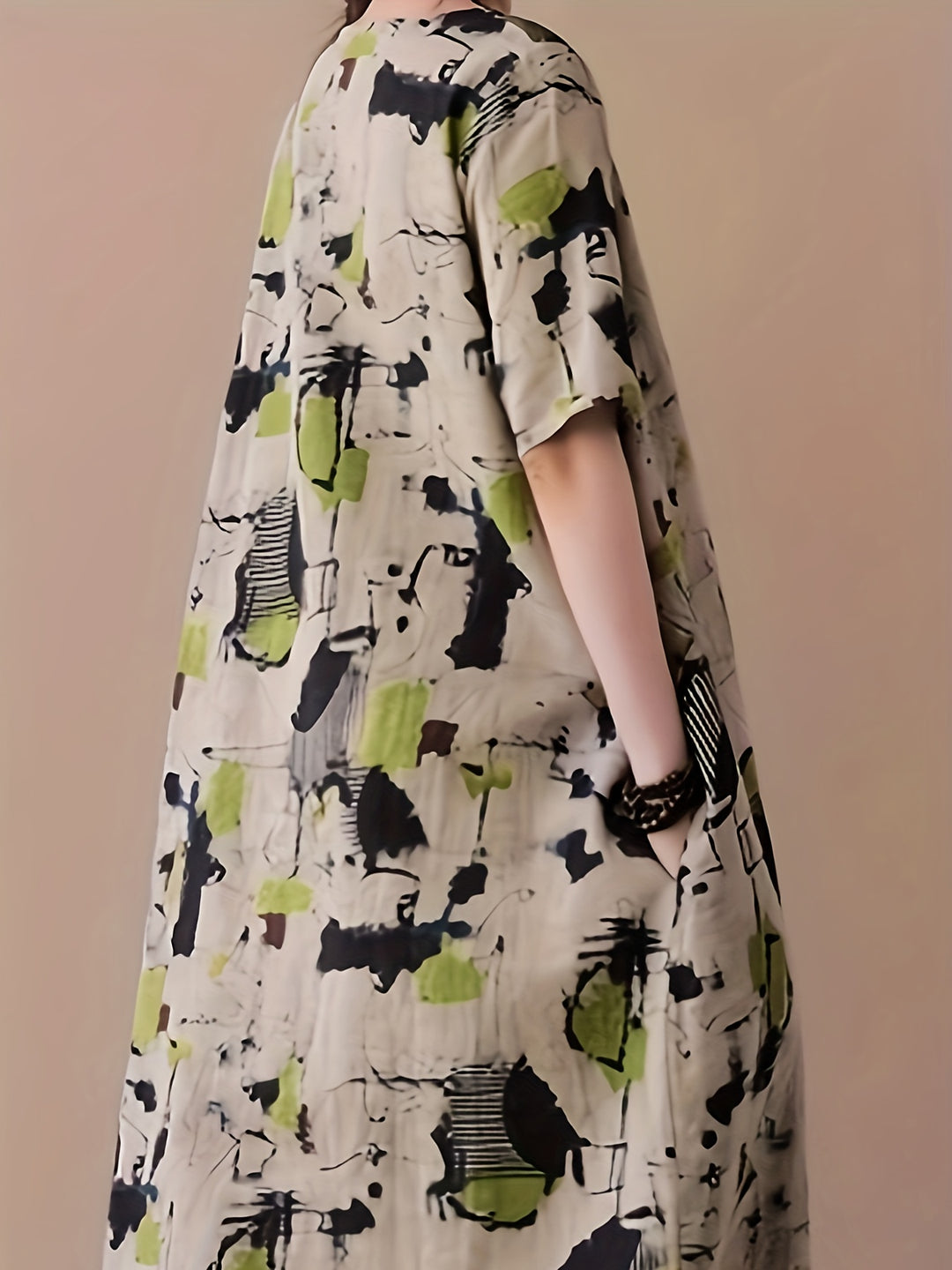 Printed Scoop Neck Loose Fit Casual Summer Dress