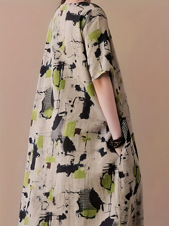 Printed Scoop Neck Loose Fit Casual Summer Dress