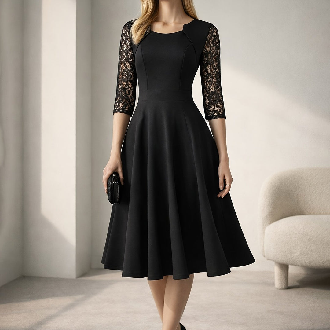 Elegant Lace Sleeve Fit Flare Dress