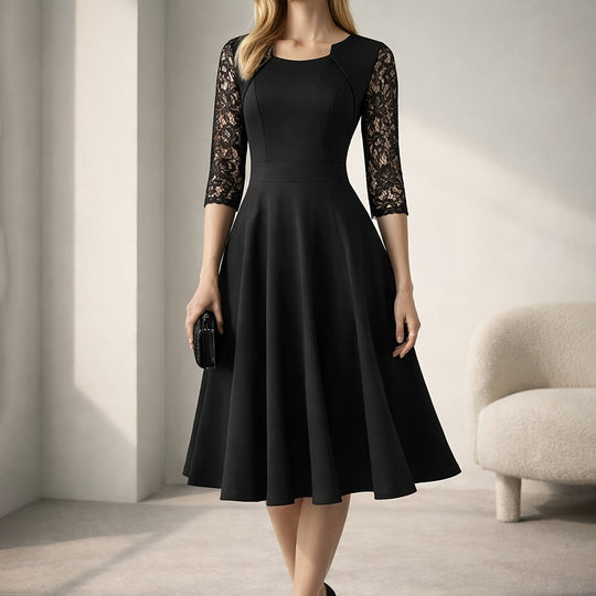 Elegant Lace Sleeve Fit Flare Dress