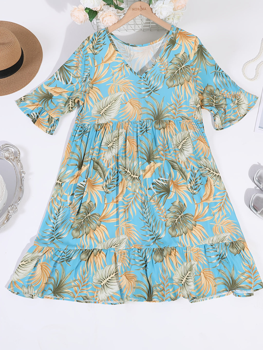 Casual Flutter Sleeve Floral Swing Dress