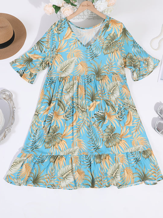 Casual Flutter Sleeve Floral Swing Dress