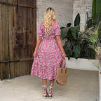 Bohemian Puff Sleeve Tiered Midi Dress