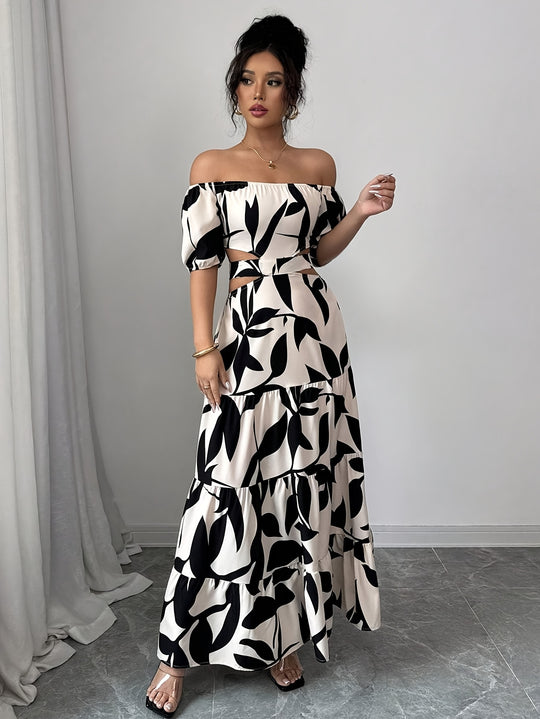 Off-the-Shoulder Cutout Tiered Maxi Dress