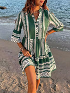 Casual 3/4 Sleeve Geometric Boho Dress