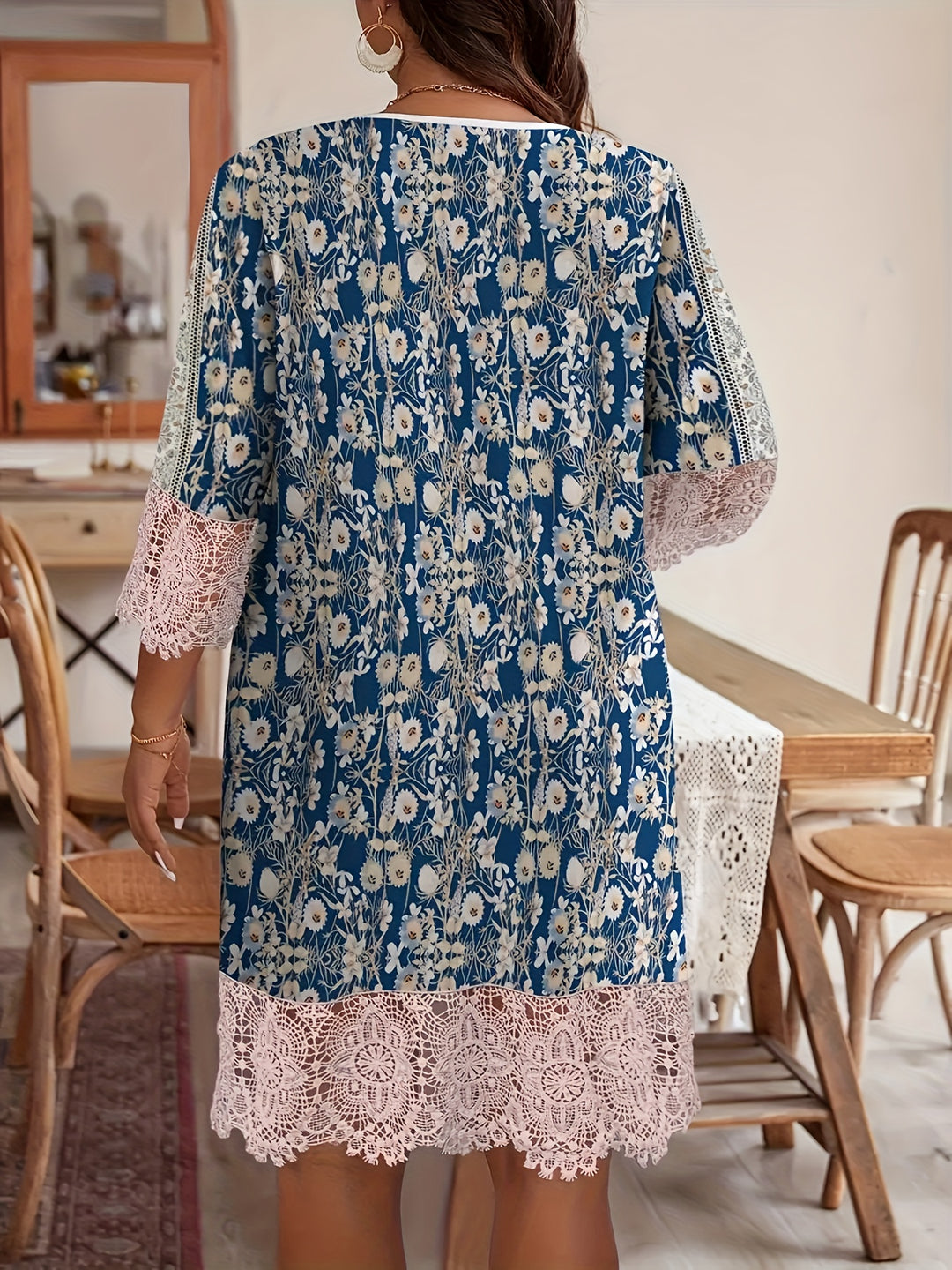 Floral Patchwork Crochet Hem Summer Dress - Plus Size