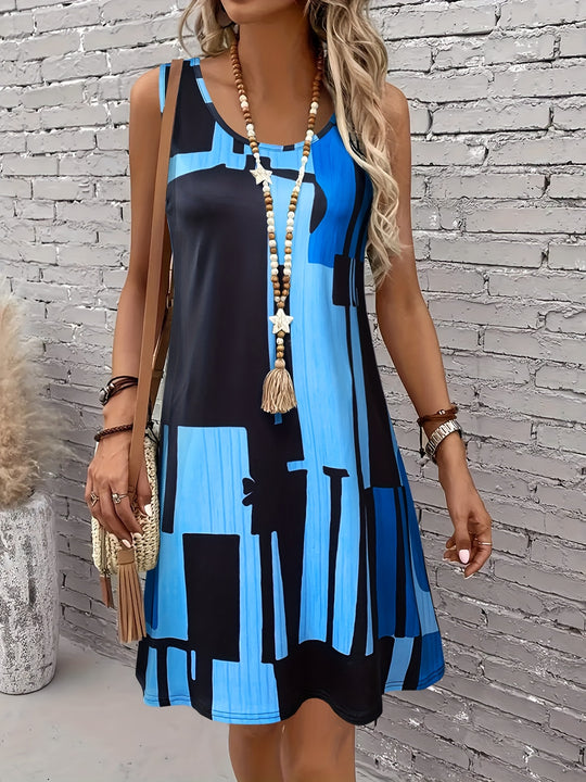 Casual Geometric Print Sleeveless Mini Dress
