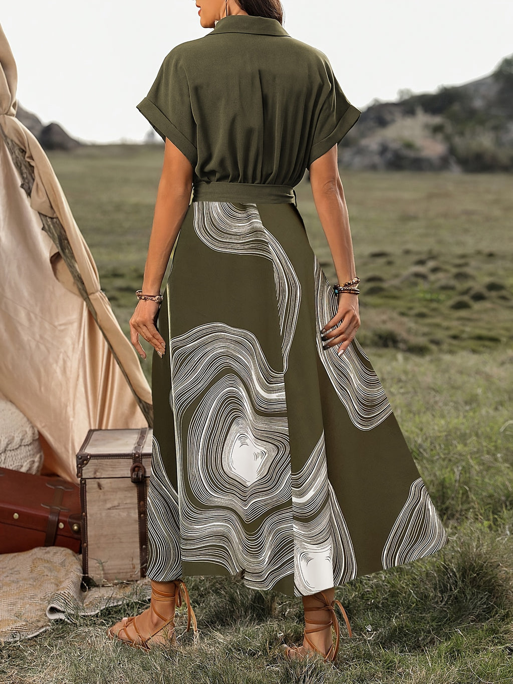 Collared V-Neck Button Down Summer Maxi Dress