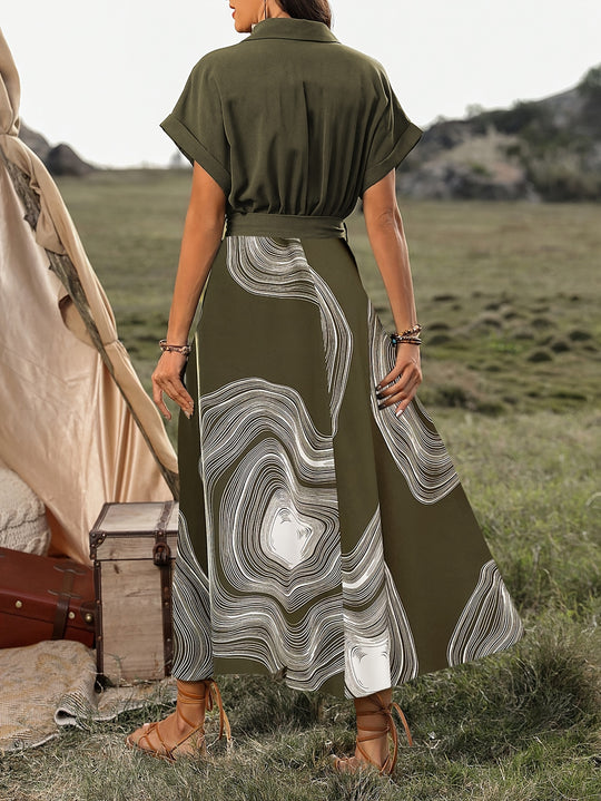 Collared V-Neck Button Down Summer Maxi Dress