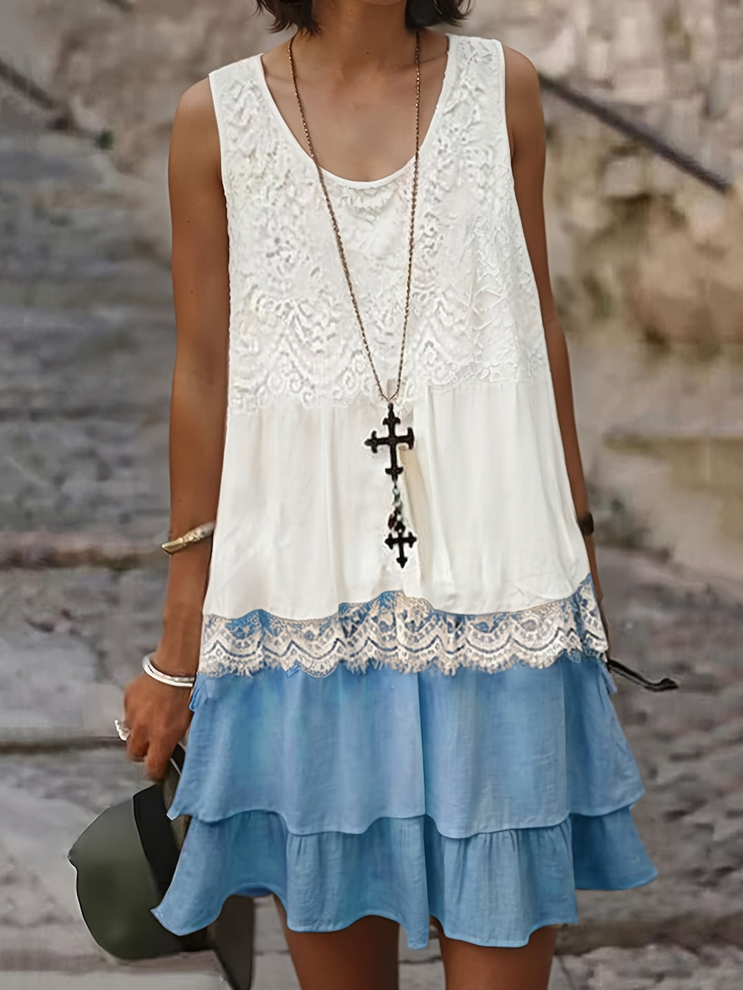 Boho Layered Crinkle Skirt Summer Dress