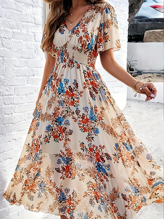 Casual Flutter Sleeve Floral Flowy Maxi